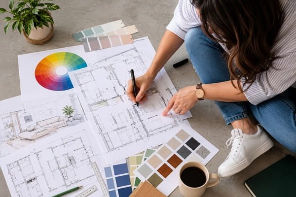Diploma in interior design student creating modern interior layouts